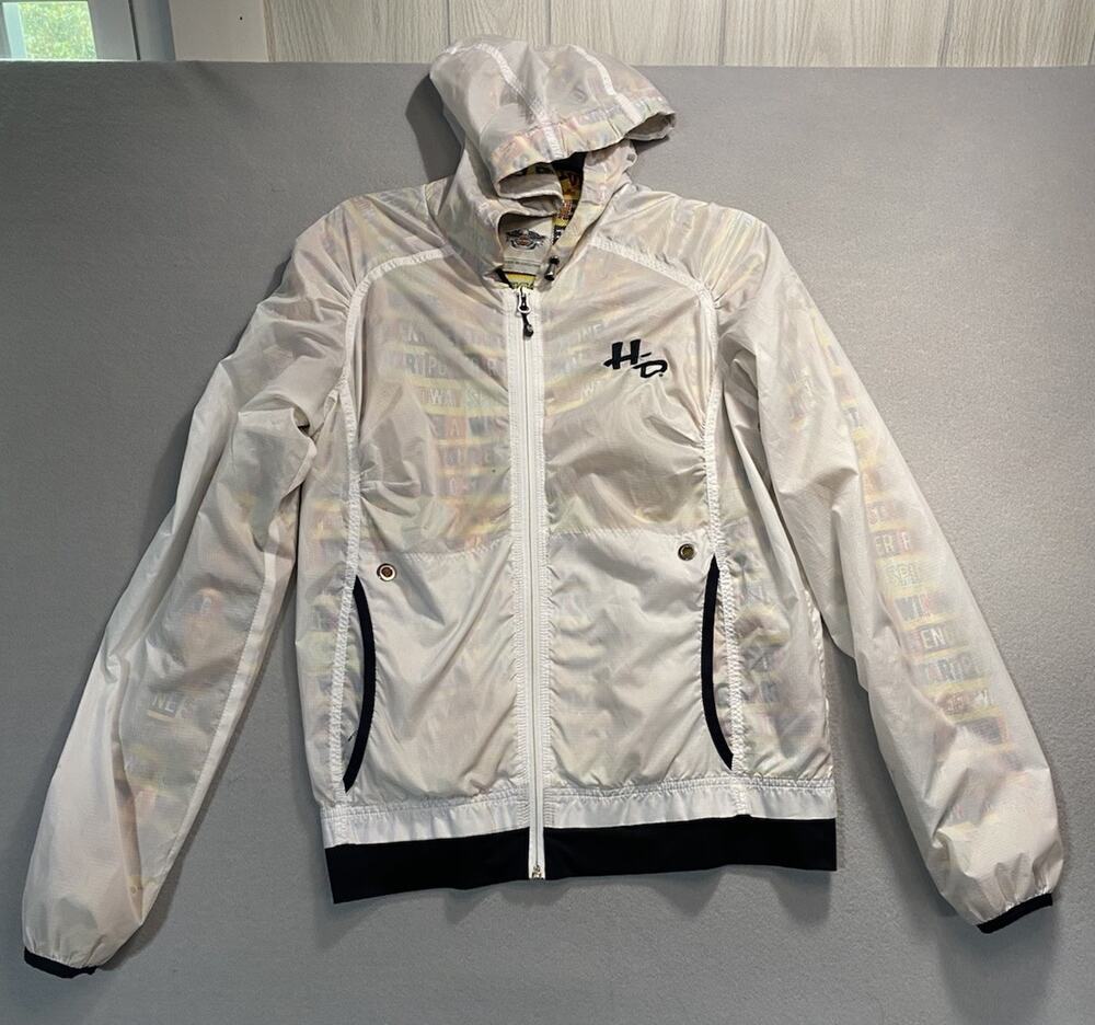 Vintage Harley Davidson Women All Over Print Lined Windbreaker Jacket Sz M White